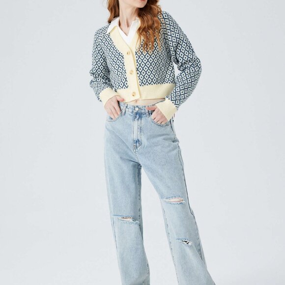 Cider Print Cream Blue Button Up Cardigan XL - Picture 6 of 9